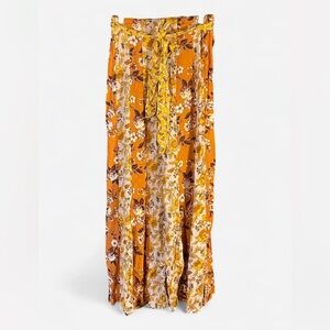 Angie Boho Floral Maxi Pants in Orange and Yellow